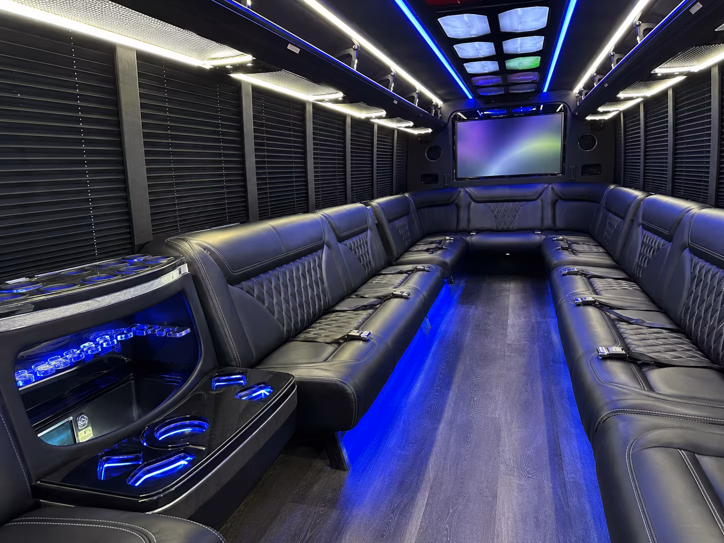 federal way 20 passenger party bus inside